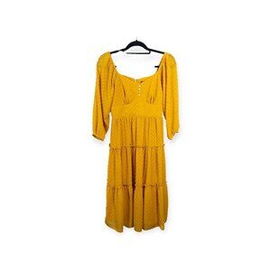 J.Crew Marigold Yellow Embroidered Polka Dot Tiered Midi Dress Size 4P Wedding G